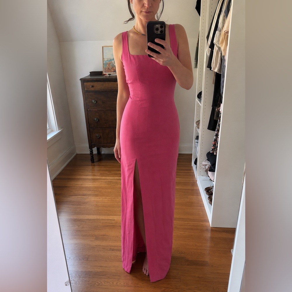 Fitted Pink Maxi Dress with Front Slit